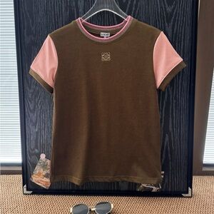 LOEWE Anagram Logo Color Block T-Shirt Brown/Pink NWT 👕